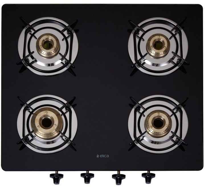 Elica Vetro Glass Top 4 Burner Gas Stove with Double Drip Tray (594 CT DT VETRO 1J) (594CTDT VETRO 1J)